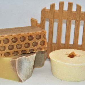 Handmade soaps with a fish soap dish set